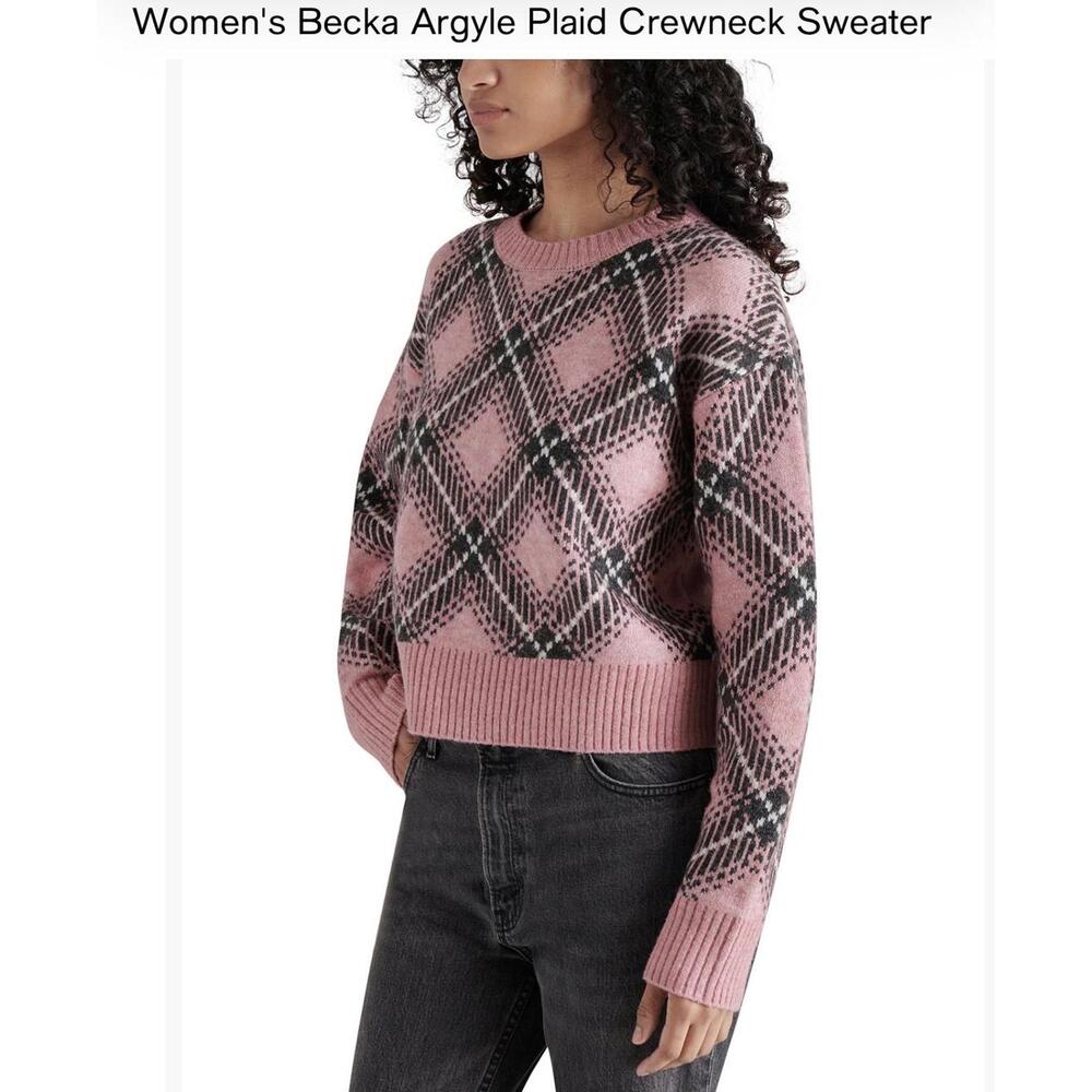 Steve Madden Women's Becka Argyle Plaid Crewneck Sweater